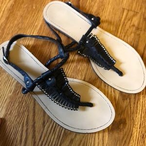 Boho black fringe leather sandals